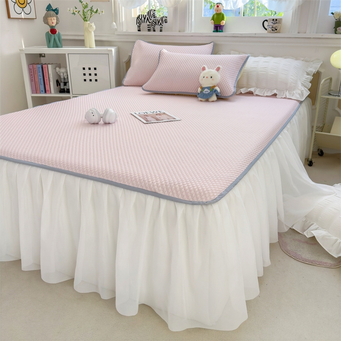 91家纺网 家纺一手货源 找家纺 丝幔家纺 2025新款A类冰豆豆花边款凉席床裙 悠粉