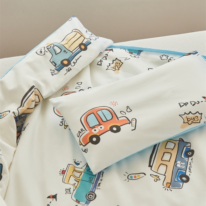 91家纺网 家纺一手货源 找家纺 艾佳宝贝 2025新款A类全棉纯棉儿童单枕套多尺寸可拆式枕头 巴士汽车