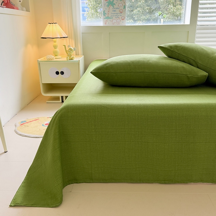 91家纺网 家纺一手货源 找家纺 晓时候 2025原棉老粗布床单凉席三件套软凉席子单床单 简约绿