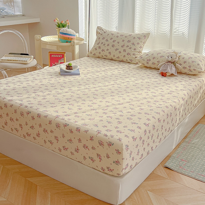 91家纺网 家纺一手货源 找家纺 眠帛家居 2025新款A类水洗皱皱纱印花床笠 蔓蔓