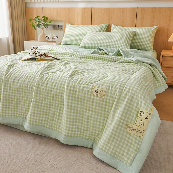 91家纺网 家纺一手货源 找家纺 创优家纺 2025新款无印风格子新疆棉夏被空调被纯棉花被夏被子薄被芯水洗棉包检测 绿小格