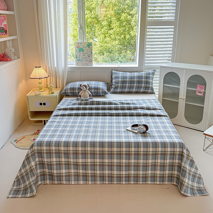 91家纺网 家纺一手货源 找家纺 晓时候 2025原棉老粗布床单凉席三件套软凉席子单床单 简兮蓝