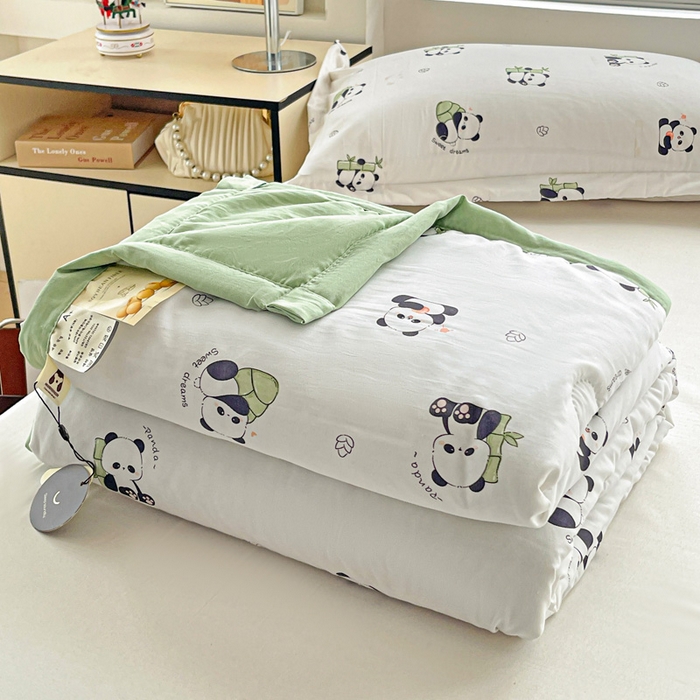 91家纺网 家纺一手货源 找家纺 富艺隆 2025新款水洗棉印花夏被 小熊猫