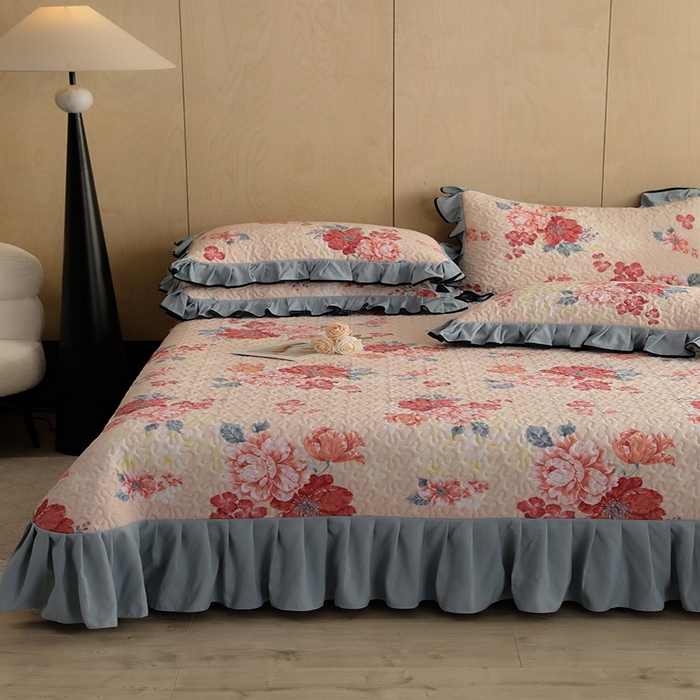 91家纺网 家纺一手货源 找家纺 金盛皇朝家纺 2025新款田园风水洗棉床盖四件套系列 绮梦风雅