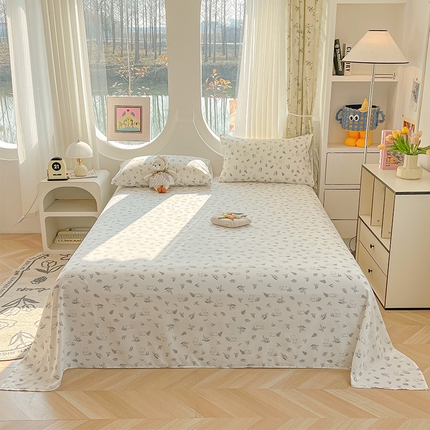 眠帛家居 2025新款A类水洗皱皱纱印花床单 可爱小狸