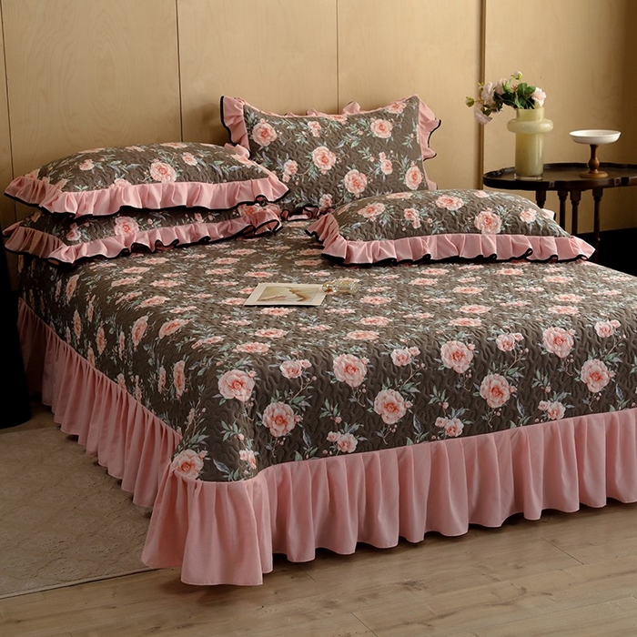 91家纺网 家纺一手货源 找家纺 金盛皇朝家纺 2025新款田园风水洗棉床盖四件套系列 暮色花市