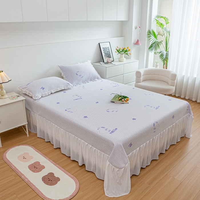 91家纺网 家纺一手货源 找家纺 春寻家纺 2025新款凉豆豆冰丝凉席席子-床裙款 卡皮巴拉-紫