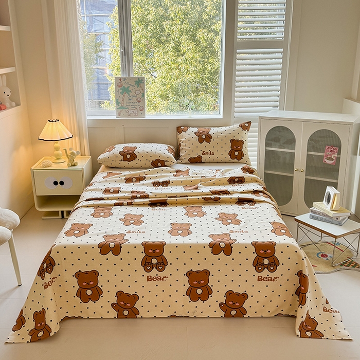 91家纺网 家纺一手货源 找家纺 晓时候 2025原棉老粗布床单凉席三件套软凉席子单床单 饼干熊