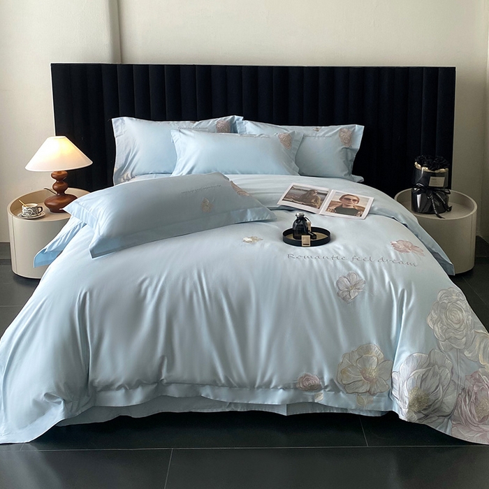 91家纺网 家纺一手货源 找家纺 优悦生活馆 2025新款全棉长绒棉四件套-梦想花园 梦想花园-海峰蓝