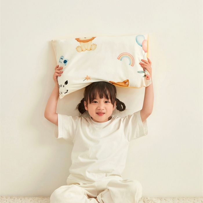 91家纺网 家纺一手货源 找家纺 艾佳宝贝 2025新款A类全棉纯棉儿童单枕套多尺寸可拆式枕头 萌趣动物园