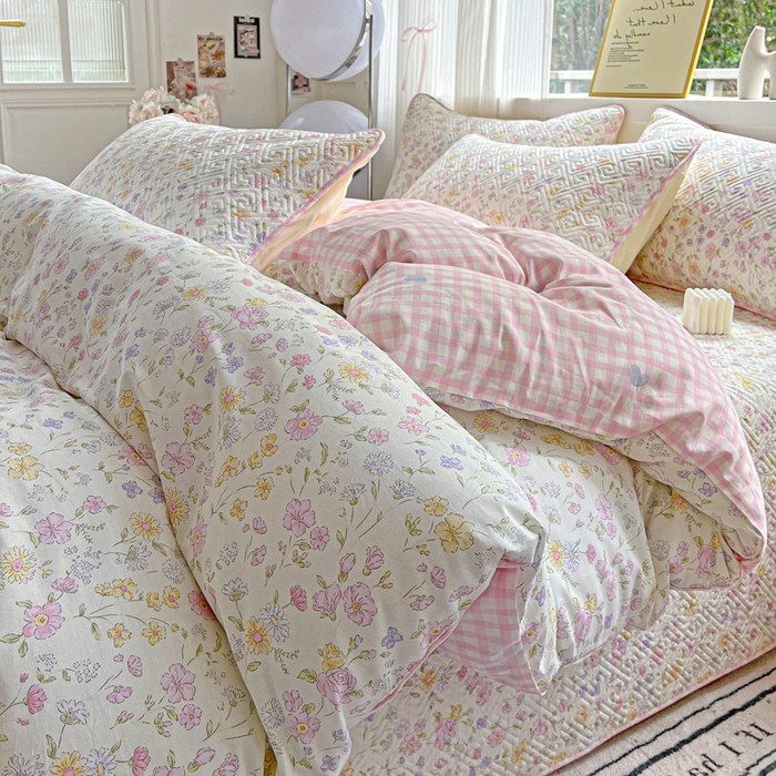 91家纺网 家纺一手货源 找家纺 羽爱家纺 2025新款A类双面全棉印花床盖套件 向阳花开