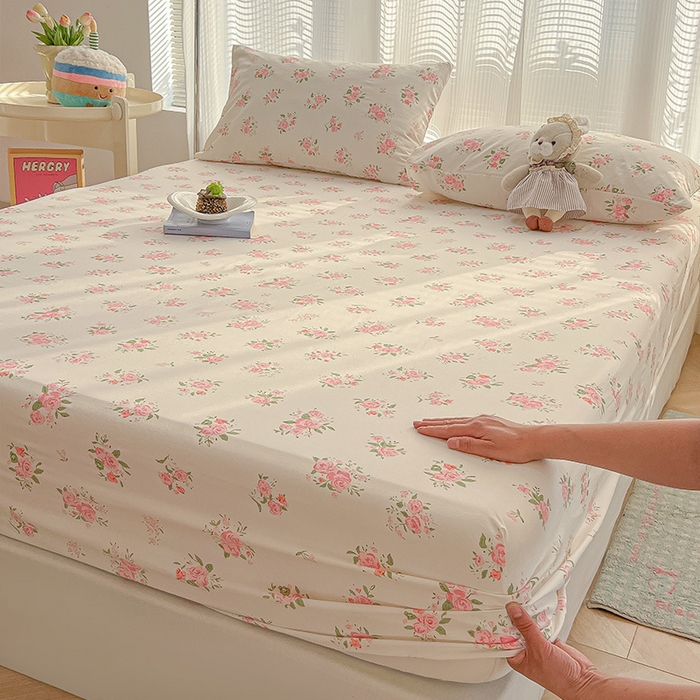 91家纺网 家纺一手货源 找家纺 眠帛家居 2025新款A类水洗皱皱纱印花床笠 浪漫