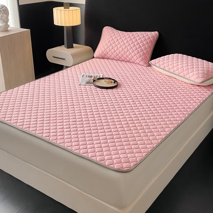 91家纺网 家纺一手货源 找家纺 欧邦 2025新款加厚纯色凉席四件套--凉席三件套 方格-豆粉