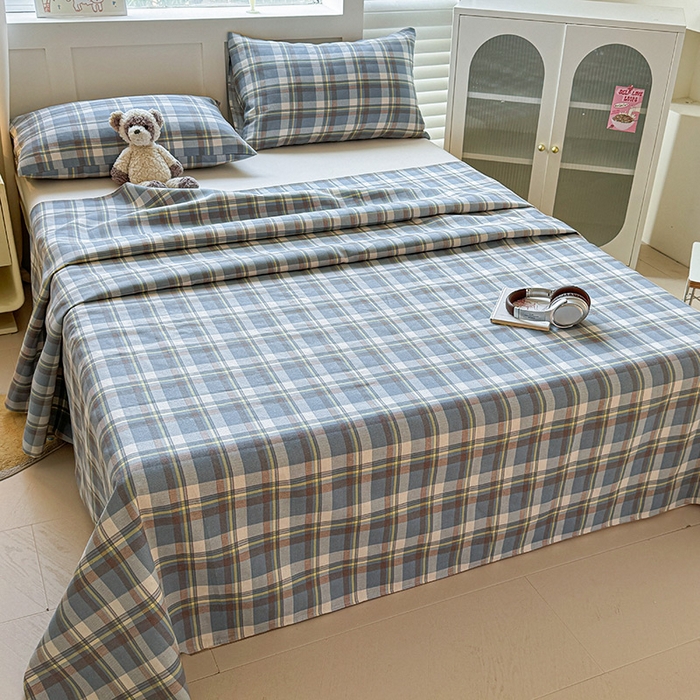 91家纺网 家纺一手货源 找家纺 晓时候 2025原棉老粗布床单凉席三件套软凉席子单床单 简兮蓝