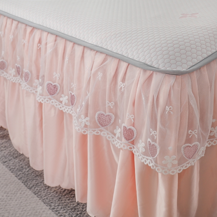 91家纺网 家纺一手货源 找家纺 品乐家纺  2025新款床裙款提花冰豆豆套件凉席席子 粉色