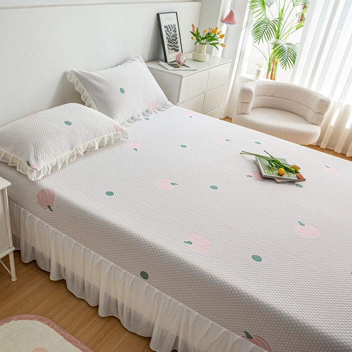 91家纺网 家纺一手货源 找家纺 春寻家纺 2025新款凉豆豆冰丝凉席席子-床裙款 南瓜