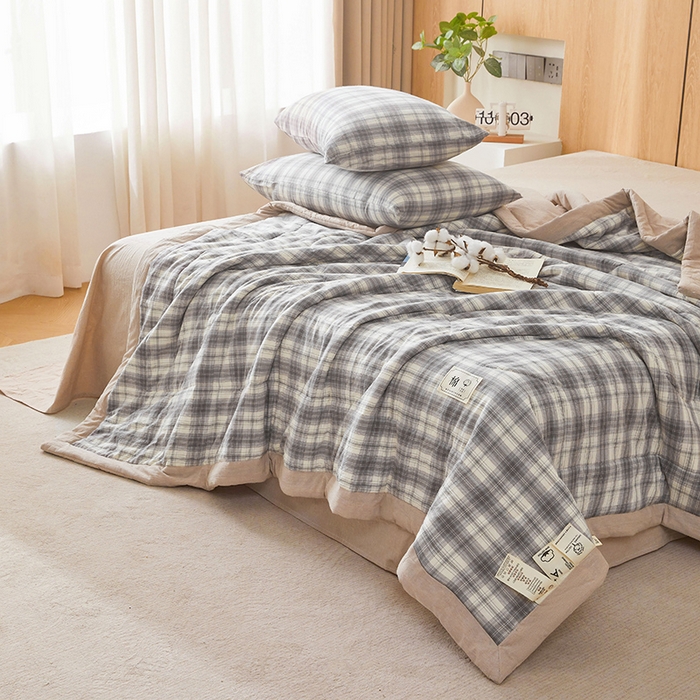 91家纺网 家纺一手货源 找家纺 创优家纺 2025新款无印风格子新疆棉夏被空调被纯棉花被夏被子薄被芯水洗棉包检测 雾川