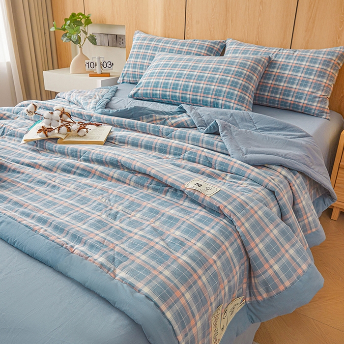 91家纺网 家纺一手货源 找家纺 创优家纺 2025新款无印风格子新疆棉夏被空调被纯棉花被夏被子薄被芯水洗棉包检测 印象蓝