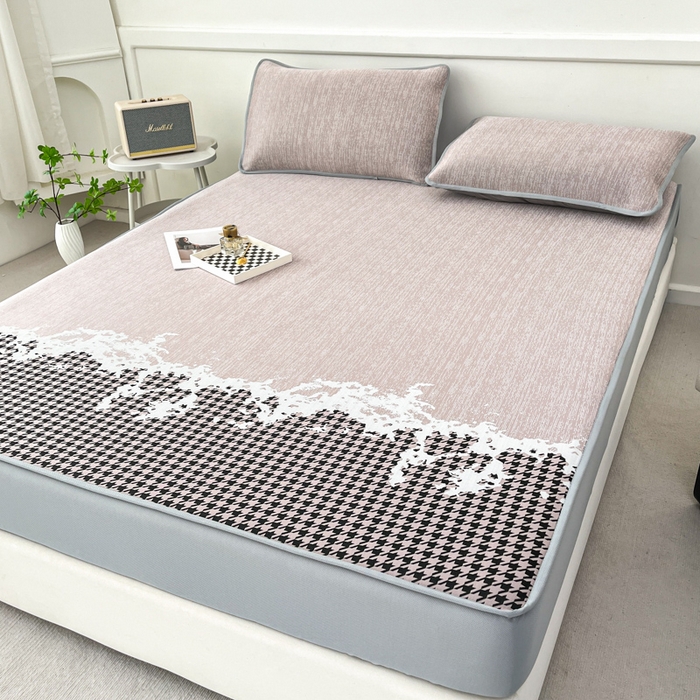 91家纺网 家纺一手货源 找家纺 子曰 2025新款高定版A类PE聚乙烯凉感凉席提花凉席床笠 千鸟格-紫