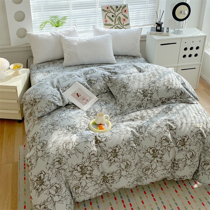 91家纺网 家纺一手货源 找家纺 凯磊2025新款老粗布印花单品被套被套单件 灰调花影