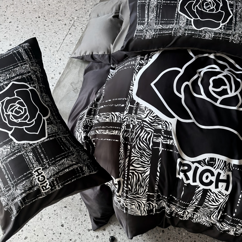 91家纺网 家纺一手货源 找家纺 丽斐纺织  2025新款水洗冰丝数码印花四件套 黑山茶