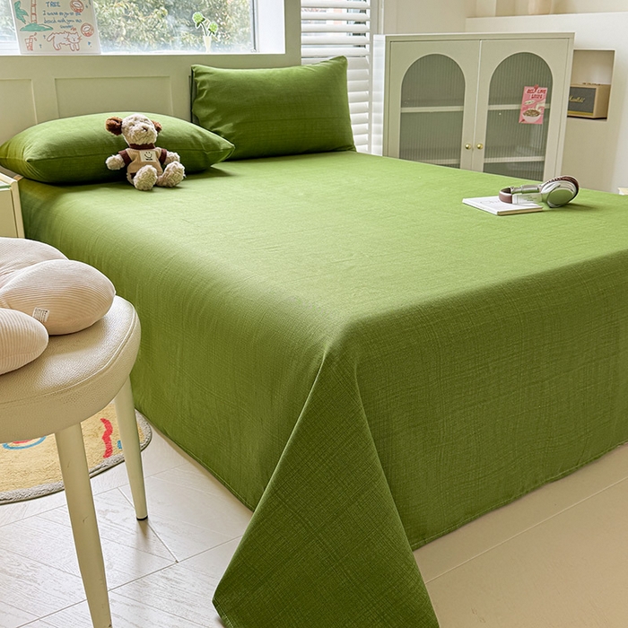 91家纺网 家纺一手货源 找家纺 晓时候 2025原棉老粗布床单凉席三件套软凉席子单床单 简约绿