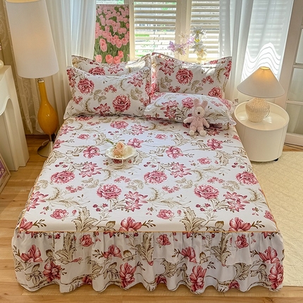 优家居 2025新款芦荟棉床裙三件套 江山如画