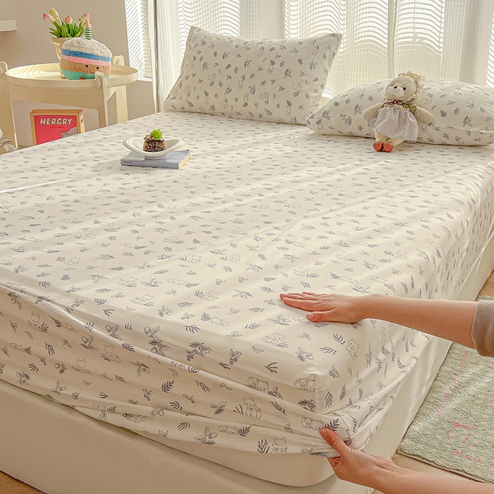 91家纺网 家纺一手货源 找家纺 眠帛家居 2025新款A类水洗皱皱纱印花床笠 可爱小狸