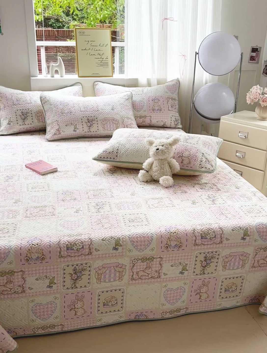 91家纺网 家纺一手货源 找家纺 羽爱家纺 2025新款A类双面全棉印花床盖套件 彩虹蛋糕