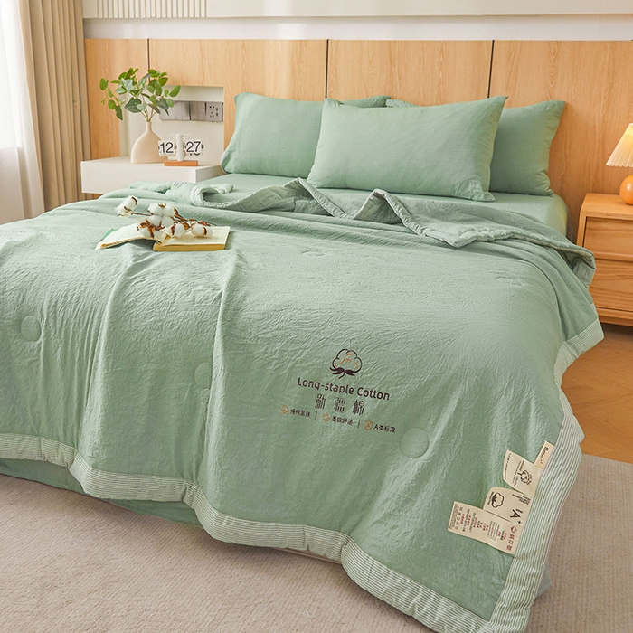 91家纺网 家纺一手货源 找家纺 创优家纺 2025新款无印风格子新疆棉夏被空调被纯棉花被夏被子薄被芯水洗棉包检测 新疆棉-松绿