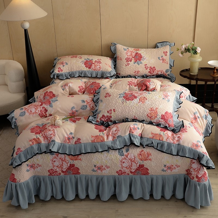 91家纺网 家纺一手货源 找家纺 金盛皇朝家纺 2025新款田园风水洗棉床盖四件套系列 绮梦风雅