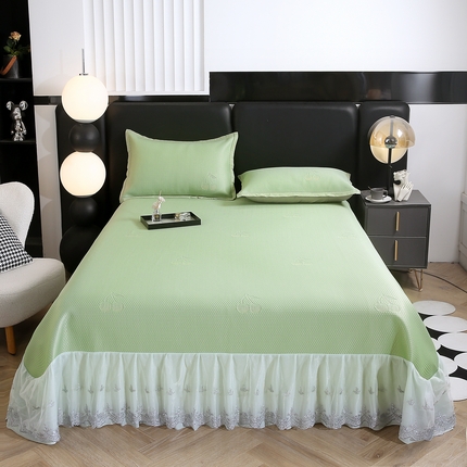 青雅席业 2025年新款凉感因子母婴级凉感丝豆豆席床裙款 床裙樱桃-水绿