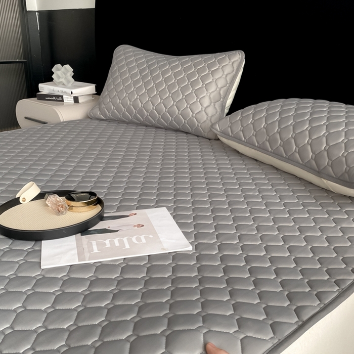 91家纺网 家纺一手货源 找家纺 欧邦 2025新款加厚纯色凉席四件套--凉席三件套 方格-深灰