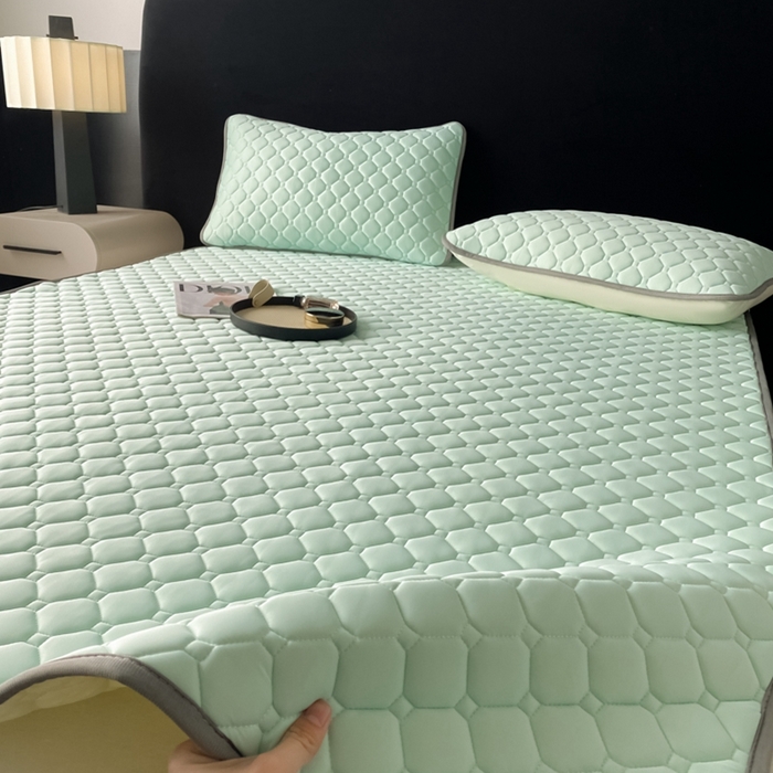 91家纺网 家纺一手货源 找家纺 欧邦 2025新款加厚纯色凉席四件套--凉席三件套 方格-水绿