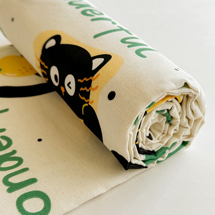 91家纺网 家纺一手货源 找家纺 晓时候 2025原棉老粗布床单凉席三件套软凉席子单床单 幸运黑喵