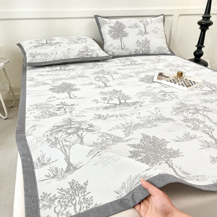 91家纺网 家纺一手货源 找家纺 子曰 2025新款高定版A类PE聚乙烯凉感凉席提花凉席 秘境-灰