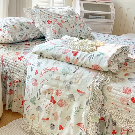 网红馆（ck家纺） 2025新款天丝印花夹棉床盖夏被四件套 蘑菇森林
