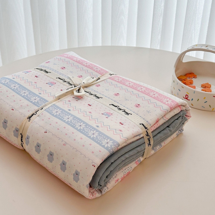 91家纺网 家纺一手货源 找家纺 塞纳 2026新款.全棉有氧双层纱四件套-场景二-觅可-粉