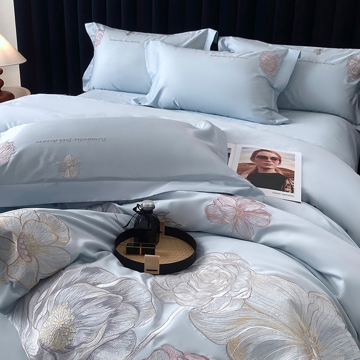 91家纺网 家纺一手货源 找家纺 优悦生活馆 2025新款全棉长绒棉四件套-梦想花园 梦想花园-海峰蓝