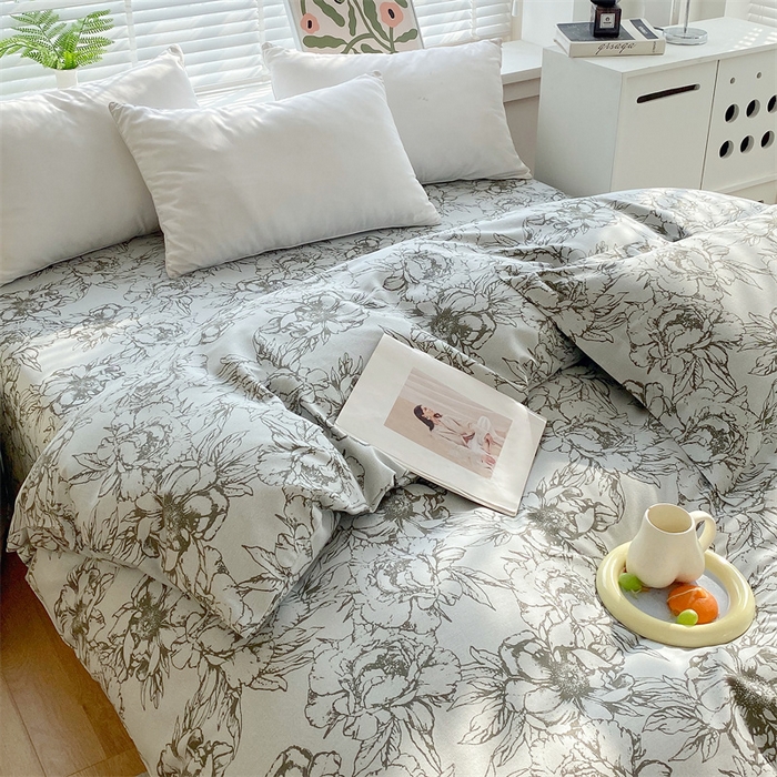 91家纺网 家纺一手货源 找家纺 凯磊2025新款老粗布印花单品被套被套单件 灰调花影