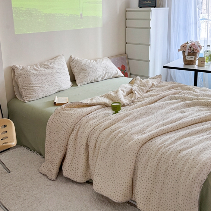 91家纺网 家纺一手货源 找家纺 萝莉家纺 2025新款软软糯糯双层皱皱纱单夏被 夏被四件套 勿忘我