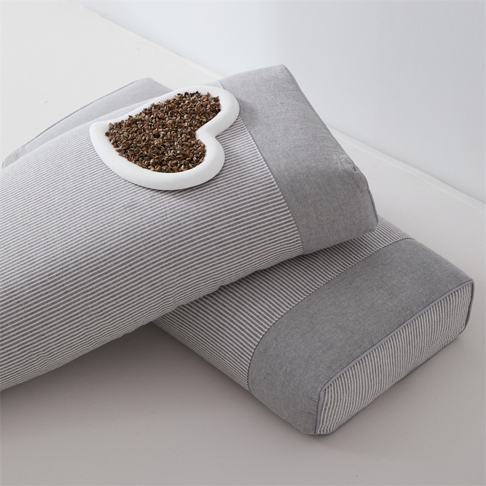 91家纺网 家纺一手货源 找家纺 大熊枕芯 2025新款水洗棉条纹荞麦枕 条纹宫廷-灰20*50*8cm/只