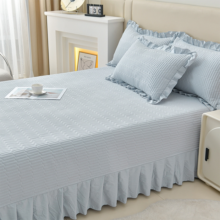 91家纺网 家纺一手货源 找家纺 （总）星窝家纺 2025新款水洗棉花边床裙式多功能床盖三件套