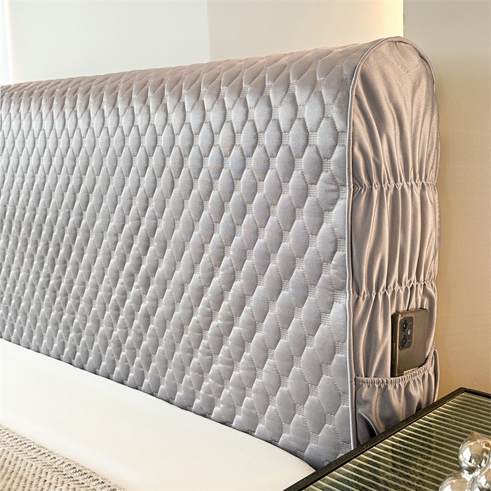 91家纺网 家纺一手货源 找家纺 情恒家纺 2025夏季款亮光布加厚双面用床头罩 珠光银