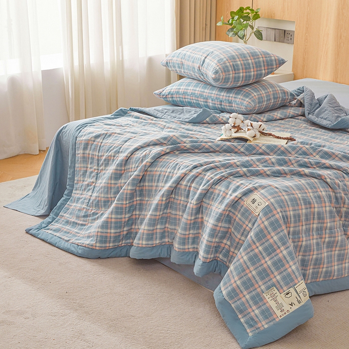 91家纺网 家纺一手货源 找家纺 创优家纺 2025新款无印风格子新疆棉夏被空调被纯棉花被夏被子薄被芯水洗棉包检测 印象蓝