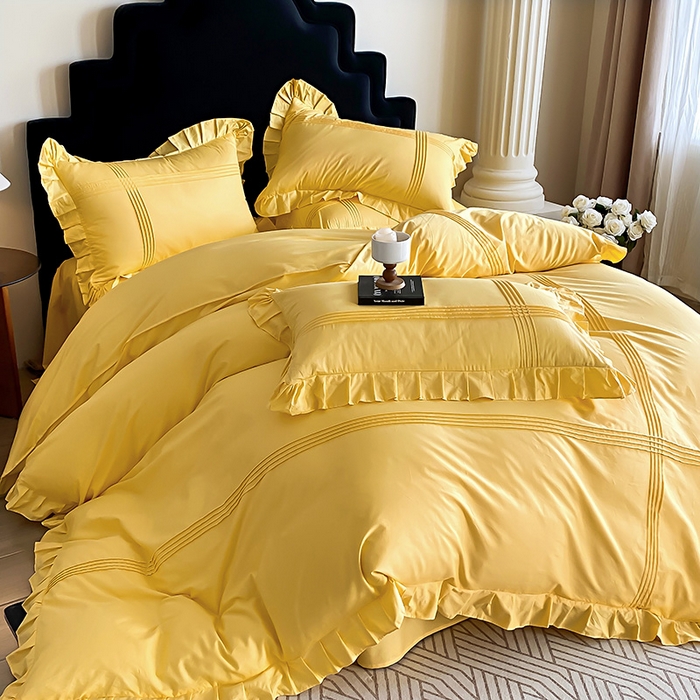 91家纺网 家纺一手货源 找家纺 （总）花香四季家纺 2025新款全棉13376公主风纯棉法式手工立体线条四件套