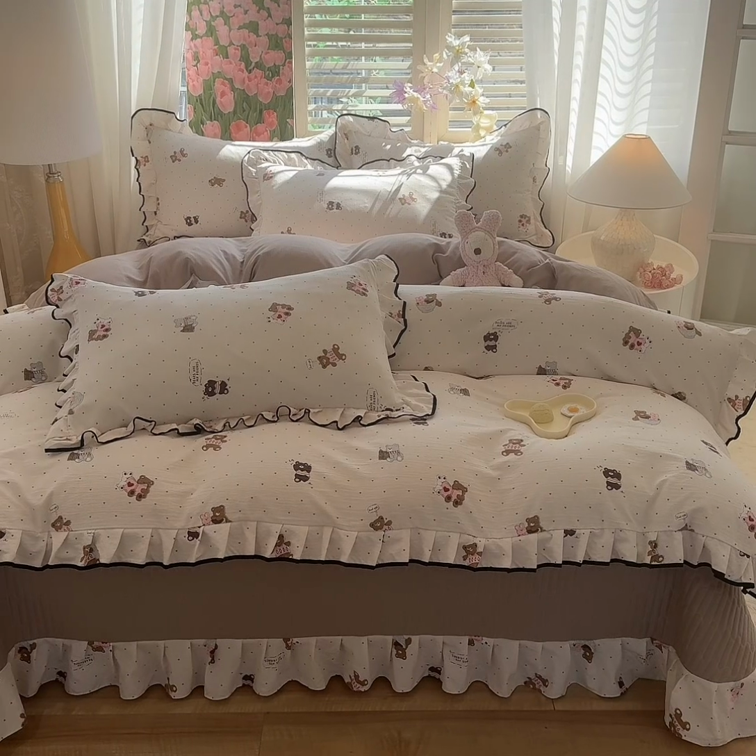 91家纺网 家纺一手货源 找家纺 韩约家纺 2025新款1皱皱纱时尚花边款四件套 罗纳星河