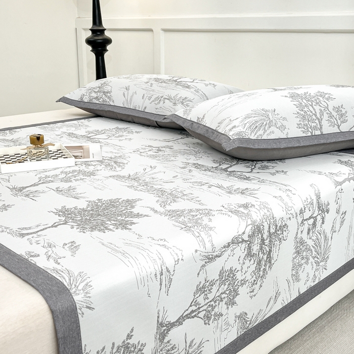 91家纺网 家纺一手货源 找家纺 子曰 2025新款高定版A类PE聚乙烯凉感凉席提花凉席床笠 秘境-灰【平铺款】