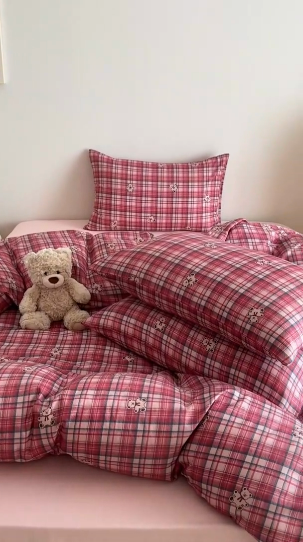 91家纺网 家纺一手货源 找家纺 塞纳 2026新款.全棉有氧双层纱四件套-场景二-禧可-红