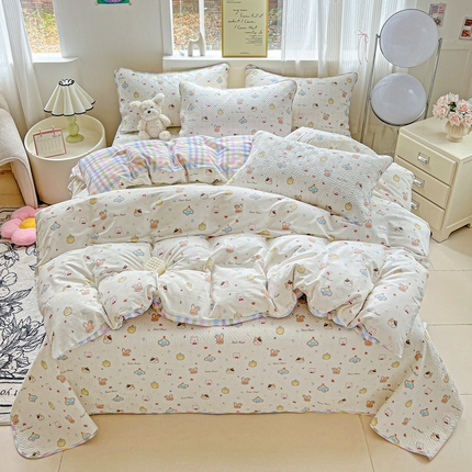 羽爱家纺 2025新款A类双面全棉印花床盖套件 萌宠国度